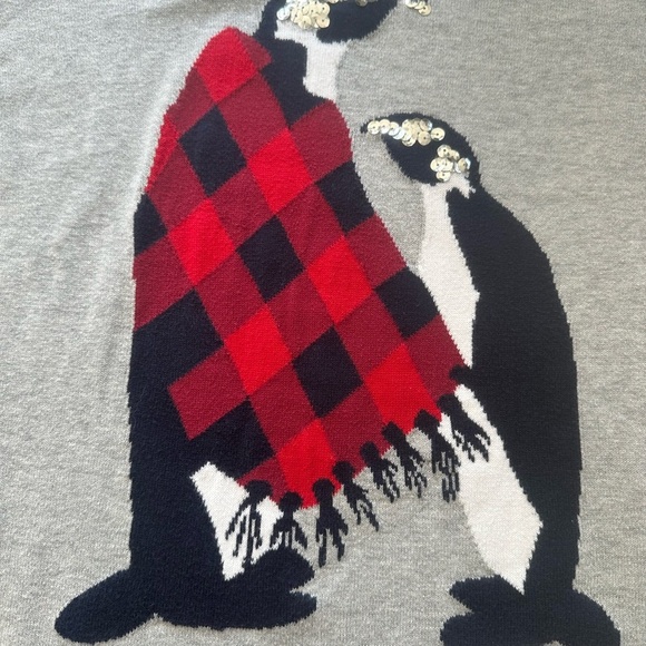 Crown & Ivy Sweater Buffalo Plaid Penguin Design Sequins Holiday Stretchy Sz M - Picture 7 of 9
